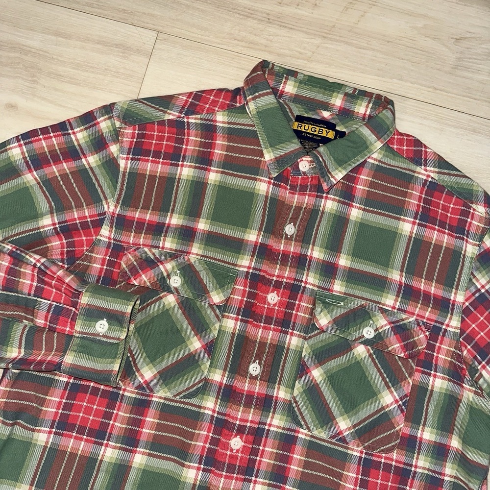 Ralph Lauren Rugby Plaid Flannel Shirt Mens Large Campus Vintage Colorful 90s
